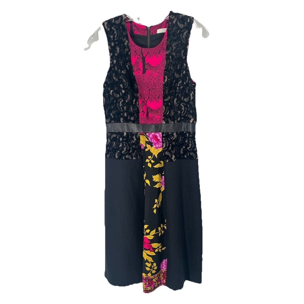 Tracy Reese Mixed Media Zebra Sheath Dress Black Pink Sz 8